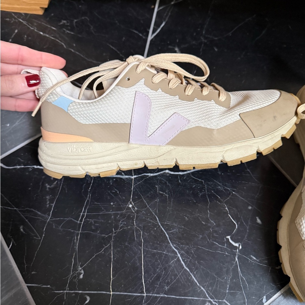 Veja Cream and Orange Sneakers